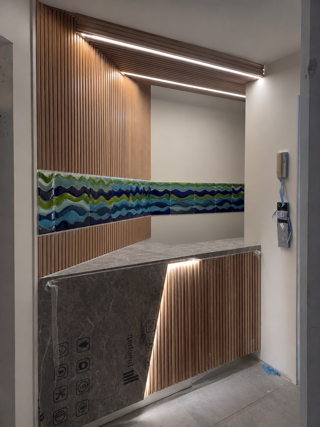 Reception — marble, wood and glass art